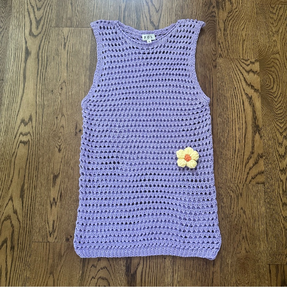 NWOT POL Lavender Crochet Mini Dress with 3D Flower – Size Small - Picture 4 of 7